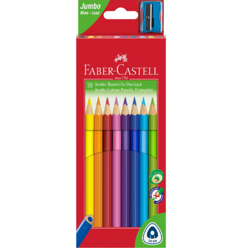 Набор цветных карандашей для детей Faber Castell Junior 10 цветов, треугольные + точилка