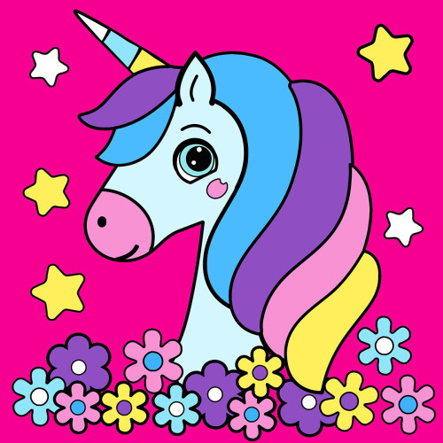 Картина по номерам с красками 25х25 см Волшебный единорожка SANTI неоновые краски