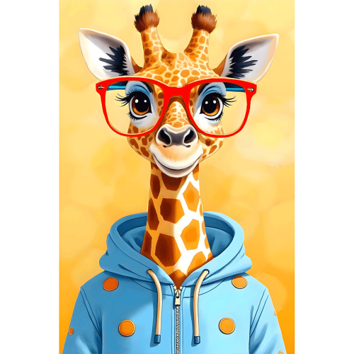 Холст хлопок на ХДФ с контуром Жирафа в очках 20x30, акриловый грунт, Arteo