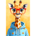 Холст хлопок на ХДФ с контуром Жирафа в очках 20x30, акриловый грунт, Arteo