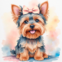 Холст бавовна на ХДФ з контуром Цуценя з бантиком 20×20, акриловий ґрунт, Arteo  