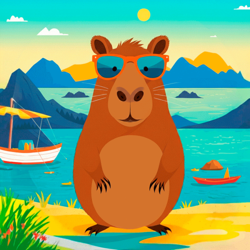 Холст хлопок на ХДФ с контуром Капибара в очках 20x20, акриловый грунт, Arteo