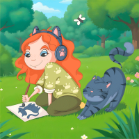 Холст бавовна на ХДФ з контуром Дівчинка і котик 20×20, акриловий ґрунт, Arteo  