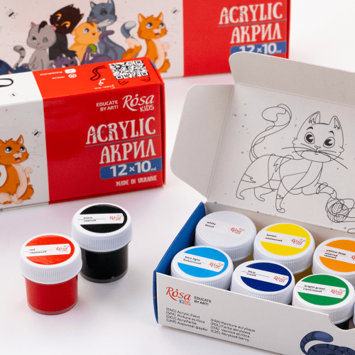 Набор детских акриловых красок Cats 12x10 мл ROSA Kids Набор детских акриловых красок Cats 12x10 мл ROSA Kids