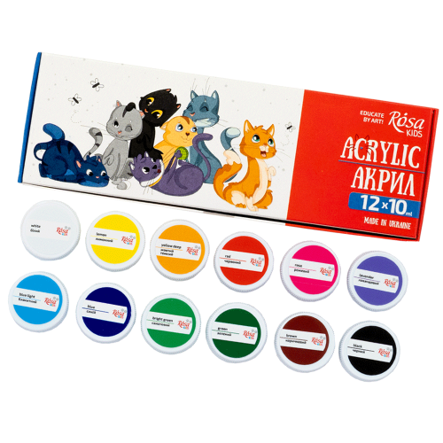 Набор детских акриловых красок Cats 12x10 мл ROSA Kids Набор детских акриловых красок Cats 12x10 мл ROSA Kids