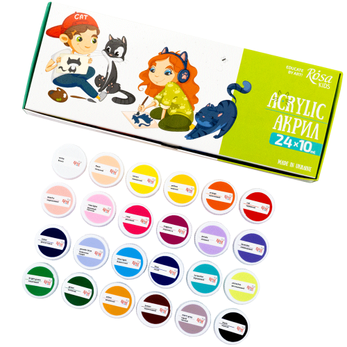 Набор детских акриловых красок Cats 24x10 мл ROSA Kids Набор детских акриловых красок Cats 24x10 мл ROSA Kids