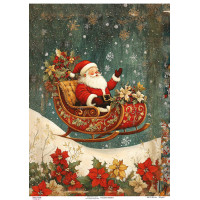 Декупажная карта Дед Мороз на Санках, №0857, 29,7x42см