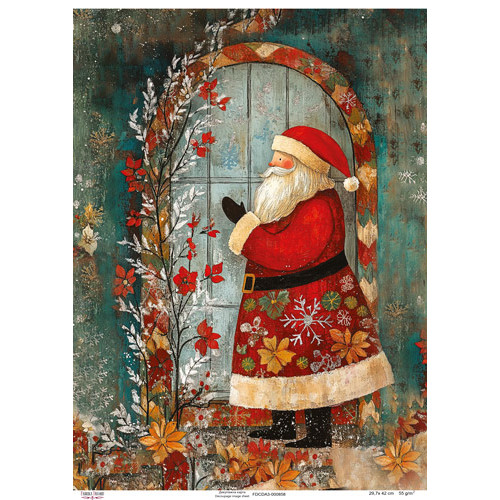 Декупажная карта Дед Мороз около окна, №0858, 29,7x42см