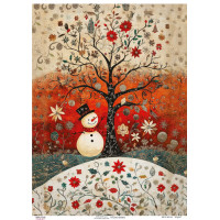Декупажная карта Снеговик в этно стиле, №0863, 29,7x42см