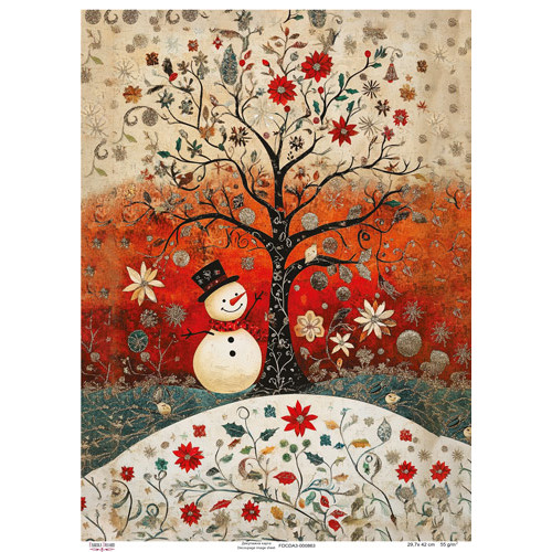 Декупажная карта Снеговик в этно стиле, №0863, 29,7x42см