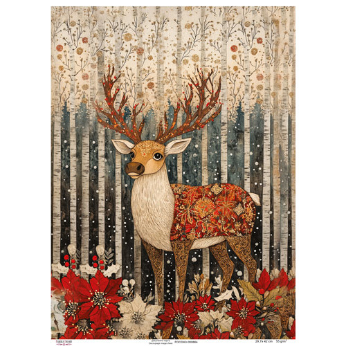 Декупажная карта Олень в березовой роще, №0864, 29,7x42см