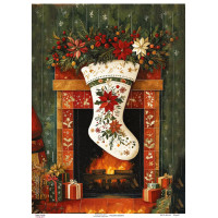 Декупажная карта Рождественский носок с подарками, №0875, 29,7x42см