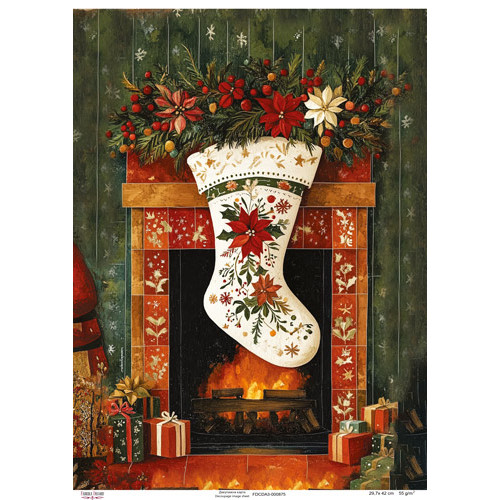 Декупажная карта Рождественский носок с подарками , №0875, 29,7x42см
