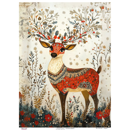 Декупажная карта Рождественский олень-1, №0879, 29,7x42см