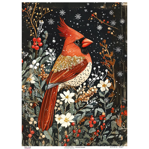 Декупажная карта Красеый кардинал, №0880, 29,7x42см