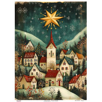Декупажная карта Рождественская звезда над деревней, №0885, 29,7x42см