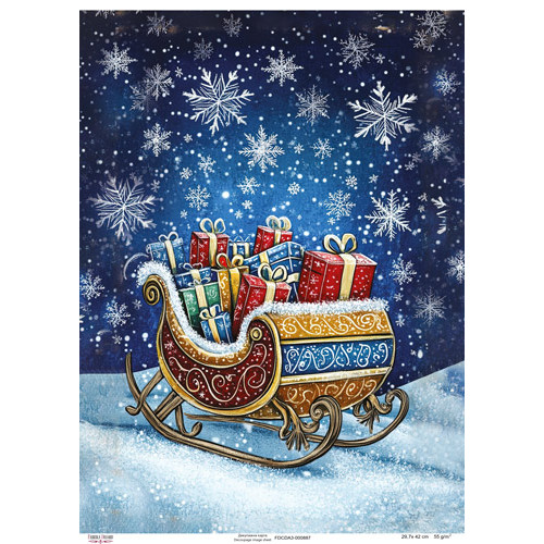 Декупажная карта Санки с подарками, №0887, 29,7x42см
