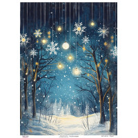 Декупажна картка Зимовий пейзаж з гірляндою, №0889, 29,7×42 см  