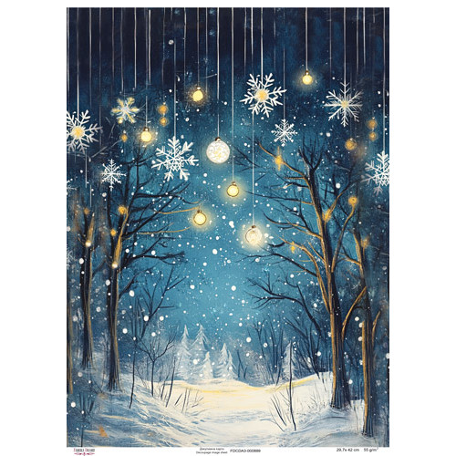 Декупажная карта Зимний пейзаж с гирляндой, №0889, 29,7x42см