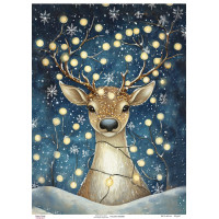 Декупажная карта Рождественский олень в гирлянде, №0890, 29,7x42см