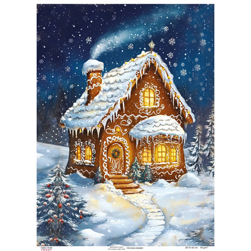 Декупажная карта Пряничный домик ночью, №0891, 29,7x42см