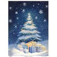 Декупажна картка Ялинка з подарунками вночі, №0894, 29,7×42 см  