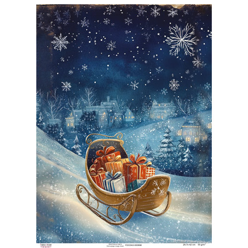 Декупажная карта Санки с подарками 1, №0898, 29,7x42см