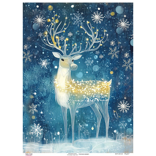 Декупажная карта Олень в ночном лесу, №0901, 29,7x42см