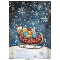 Декупажна картка Сани з подарунками, №0911, 29,7×42 см  