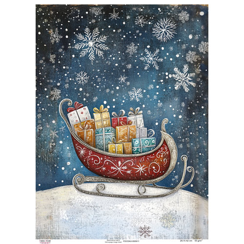 Декупажная карта Сани с подарками, №0911, 29,7x42см