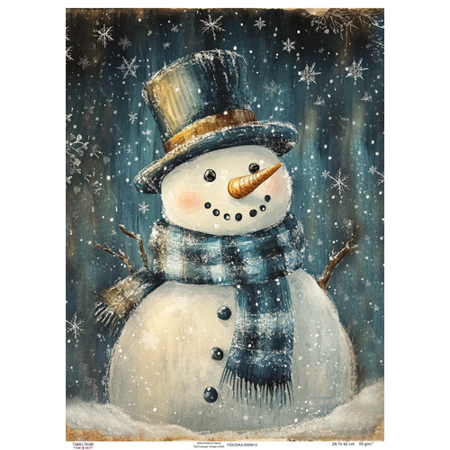 Декупажная карта Снеговик в шляпе, №0913, 29,7x42см
