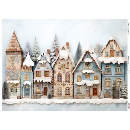 Декупажная карта Заснеженные дома, №0934, 29,7x42см
