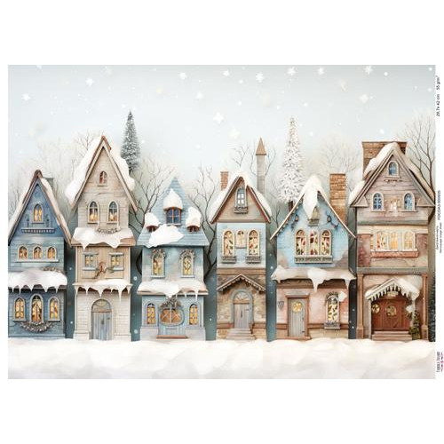 Декупажная карта Заснеженные дома-1, №0935, 29,7x42см