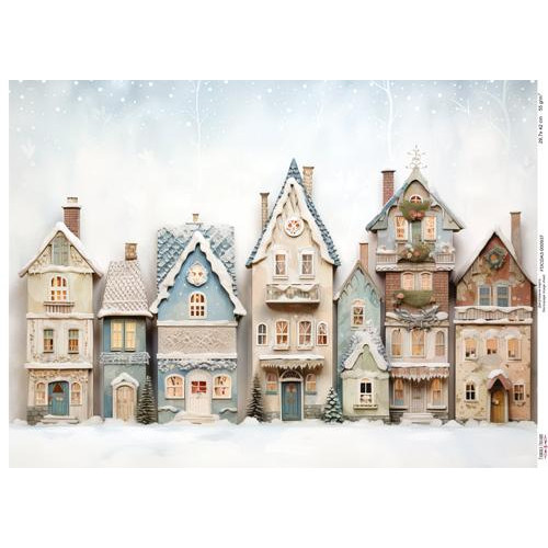 Декупажная карта Заснеженные дома-3, №0937, 29,7x42см