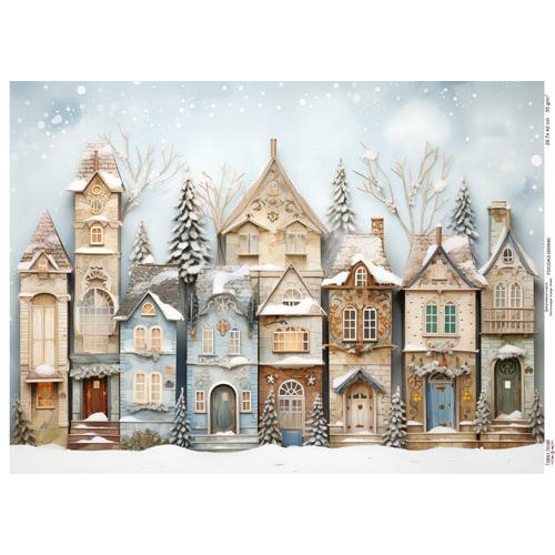 Декупажная карта Заснеженные дома-7, №0940, 29,7x42см