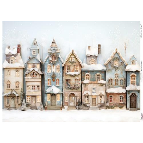 Декупажная карта Заснеженные дома-8, №0941, 29,7x42см