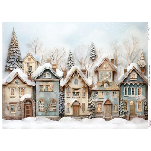 Декупажная карта Заснеженные дома-9, №0942, 29,7x42см