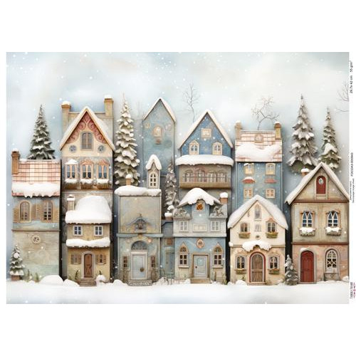 Декупажная карта Заснеженные дома-10, №0943, 29,7x42см