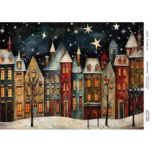 Декупажная карта Рождественские домики №000851, 21см x 29,7см