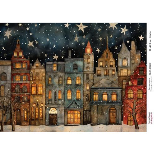 Декупажная карта Рождественские домики-07 №000857, 21см x 29,7см