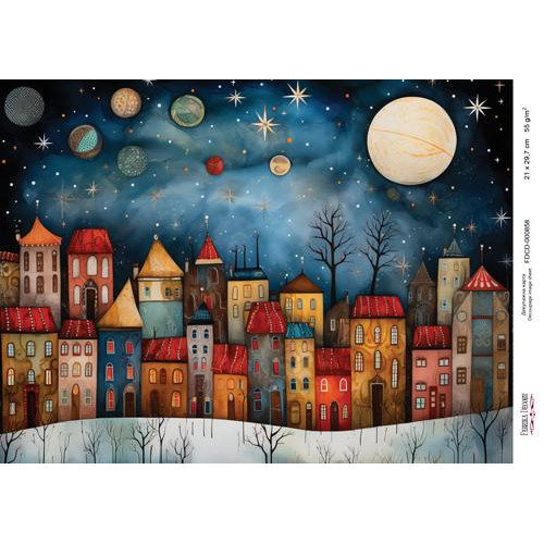 Декупажная карта Рождественские домики-08 №000858, 21см x 29,7см