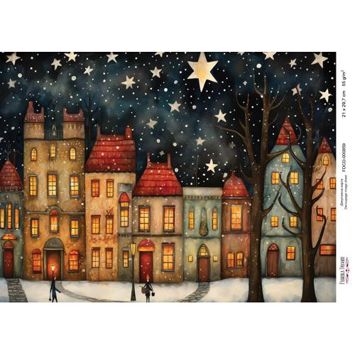 Декупажная карта Рождественские домики-09 №000859, 21см x 29,7см