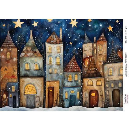 Декупажная карта Рождественские домики-010 №000860, 21см x 29,7см