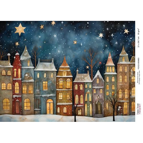 Декупажная карта Рождественские домики-013 №000863, 21см x 29,7см