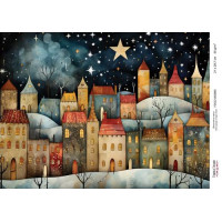 Декупажная карта Рождественские домики-015 №000865, 21см x 29,7см