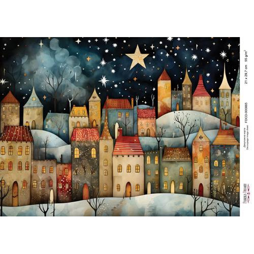 Декупажная карта Рождественские домики-015 №000865, 21см x 29,7см