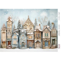 Декупажная карта Рождественские домики-023 №000873, 21см x 29,7см