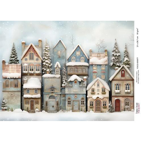 Декупажная карта Рождественские домики-027 №000877, 21см x 29,7см