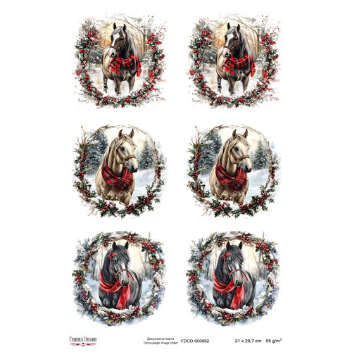 Декупажная карта Лошади и венки №000882, 21см x 29,7см