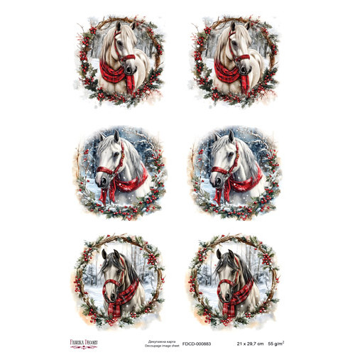 Декупажная карта Лошади и венки 002 №000883, 21см x 29,7см